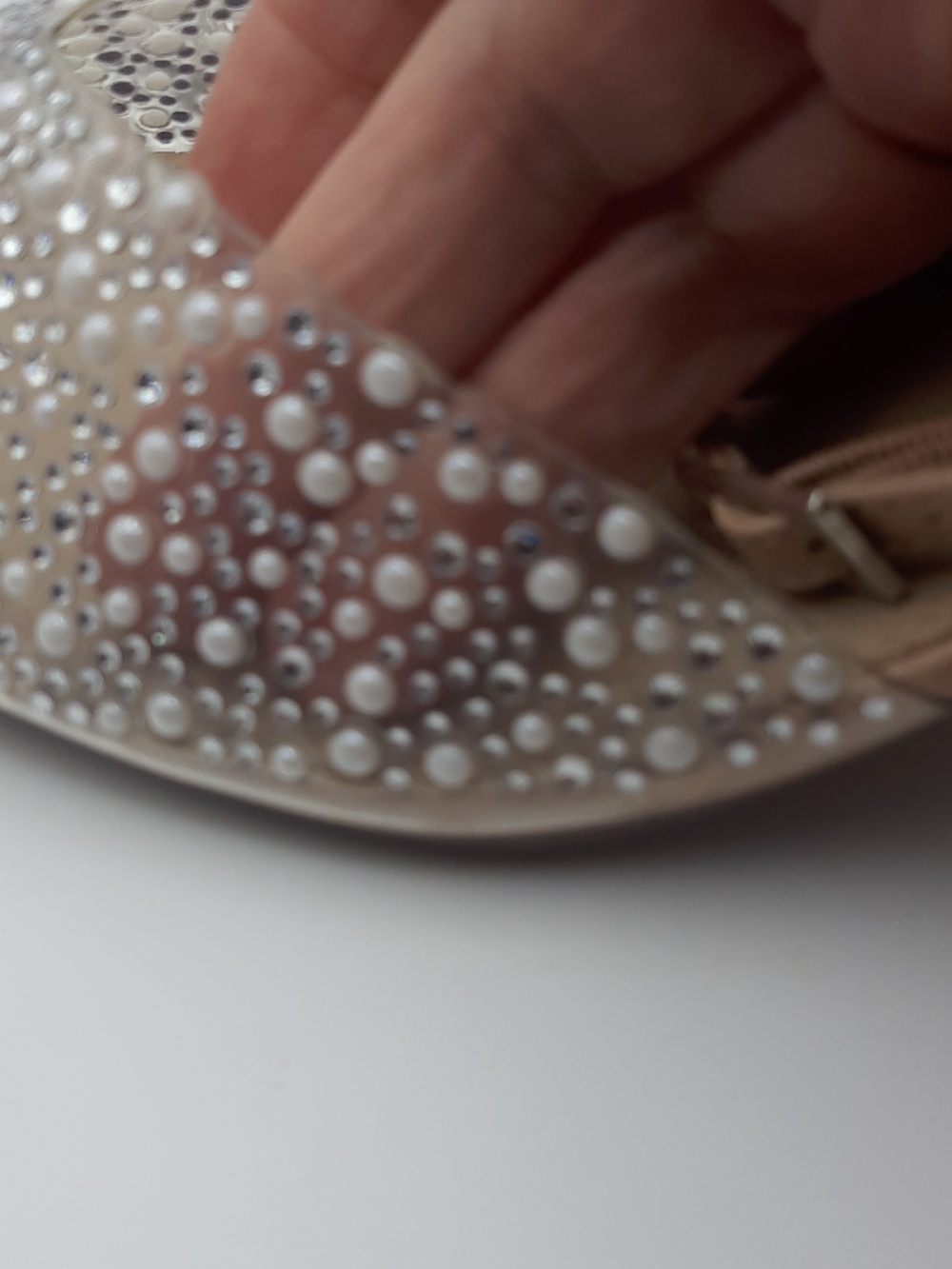 PROM? WEDDING? Rampage Nude Pearl & Silver Embellished Pointed Block Heel Mules - Picture 6 of 6